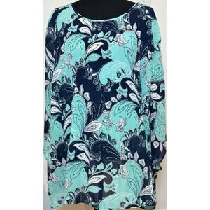 Catherines Colorful Floral Accordion Pleated Cold Shoulder Blouse Size 2X